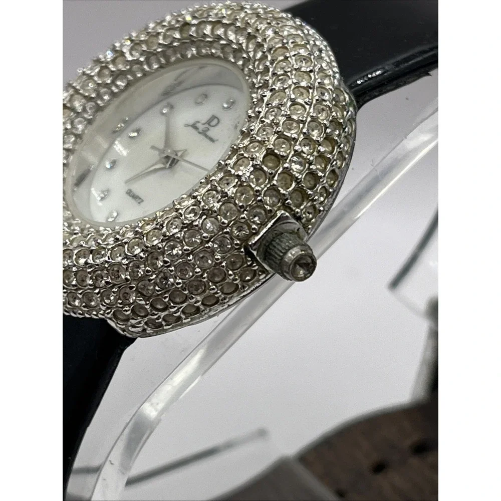 Jean Dousset Women's Diamond Bezel Watch Leather Band MOP Dial- New Battery‎